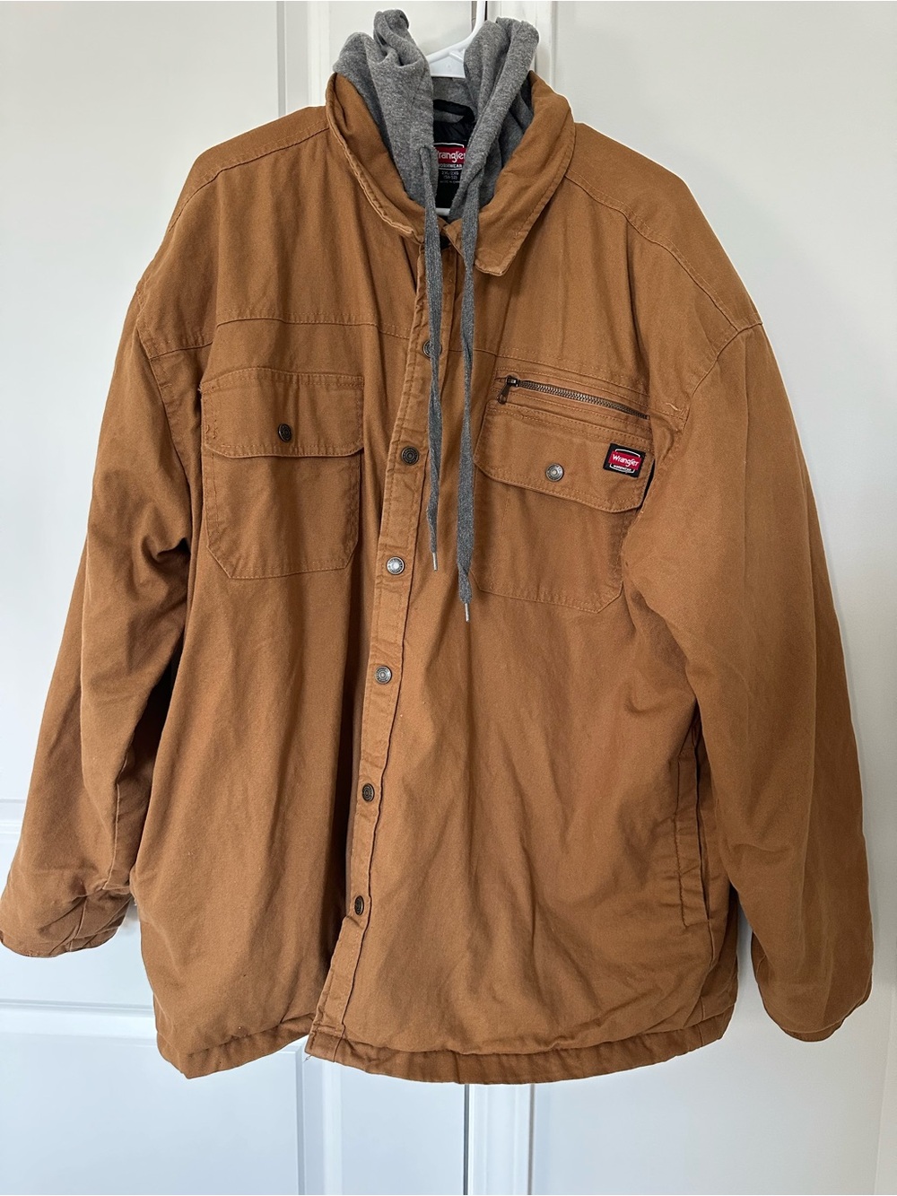 Wrangler Workwear Men’s 2XL Canvas Shirt Jacket | Hooded Brown Duck Work Coat - Picture 2 of 10